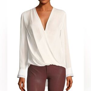 Rag & Bone Victor Silk Surplice Blouse, Striped Cuffs, size S
